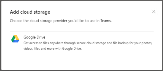 Add Cloud Storage Option displayed to connect to a Student's Google Drive folder