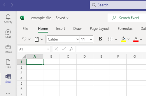 Example Excel File displayed within Teams Files Editor