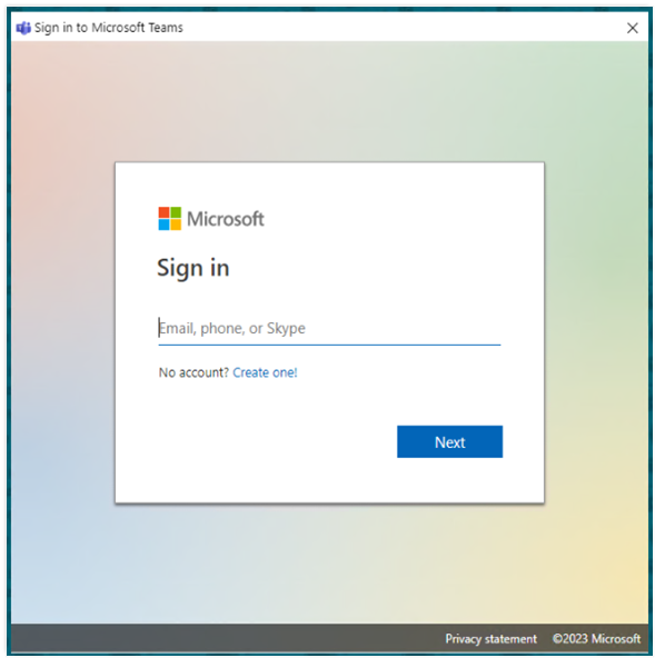 Microsoft Login Prompt with a field for "Email, phone, or skype"