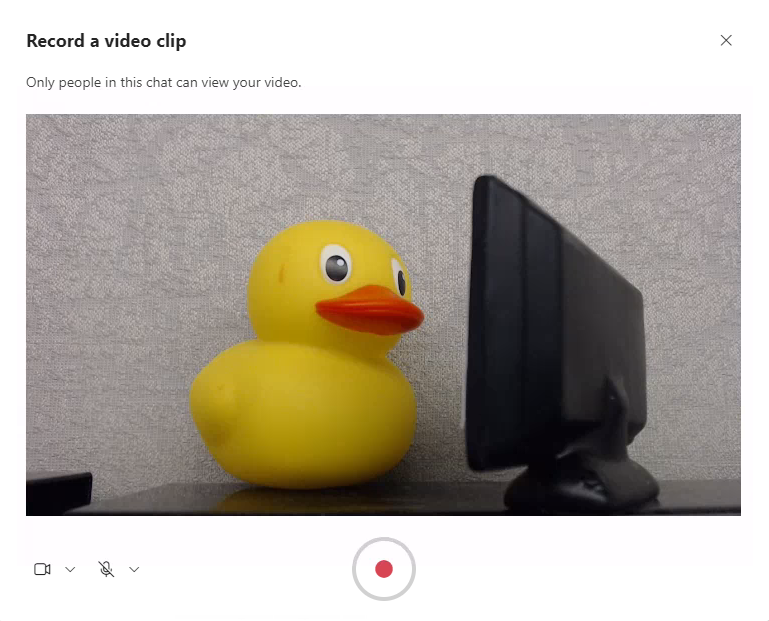 Record a Video Clip window. Only people in this chat can view your video.
