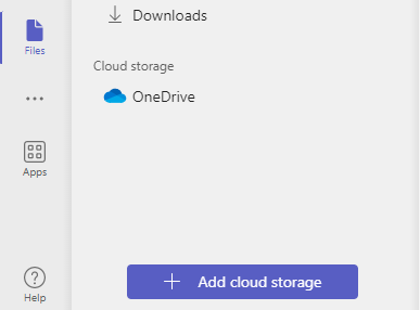Teams Files Window highlighting "Add Cloud Storage" option.
