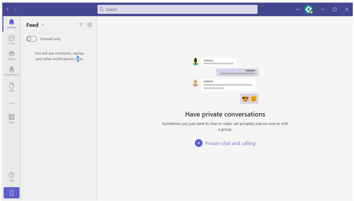 Microsoft Teams Application Displayed with Default Settings as an example