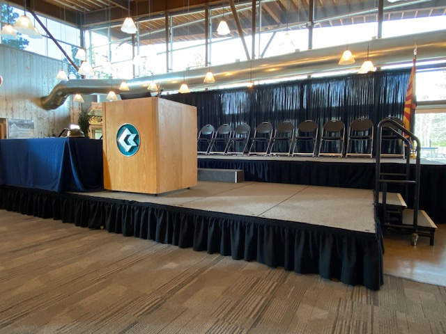 Image of full stage with large podium