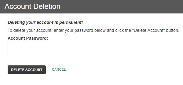 Rave Account deletion warning stating that the deletion is permanent