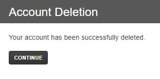 Rave message stating the account has been successfully deleted