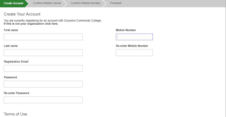 Rave Create Account Page, asking for Name, Last Name, Registration Email, Password, and Mobile Number