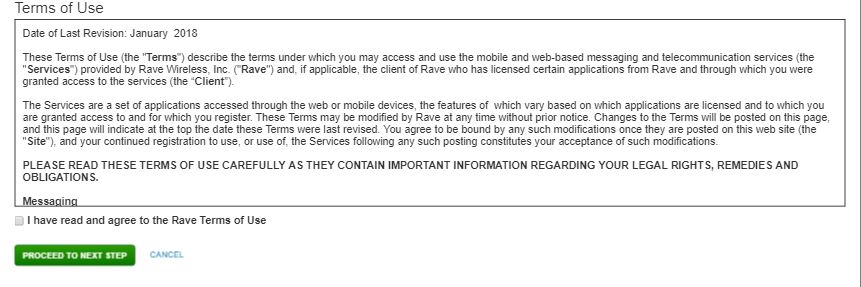 Rave Create Account Page Part 2, asking to accept terms of service