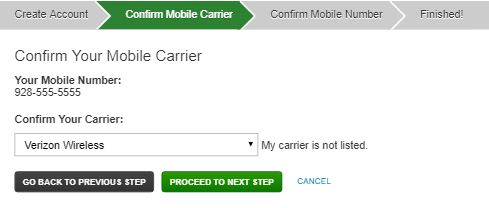 Rave Confirm Mobile Number Page asking to choose carrier